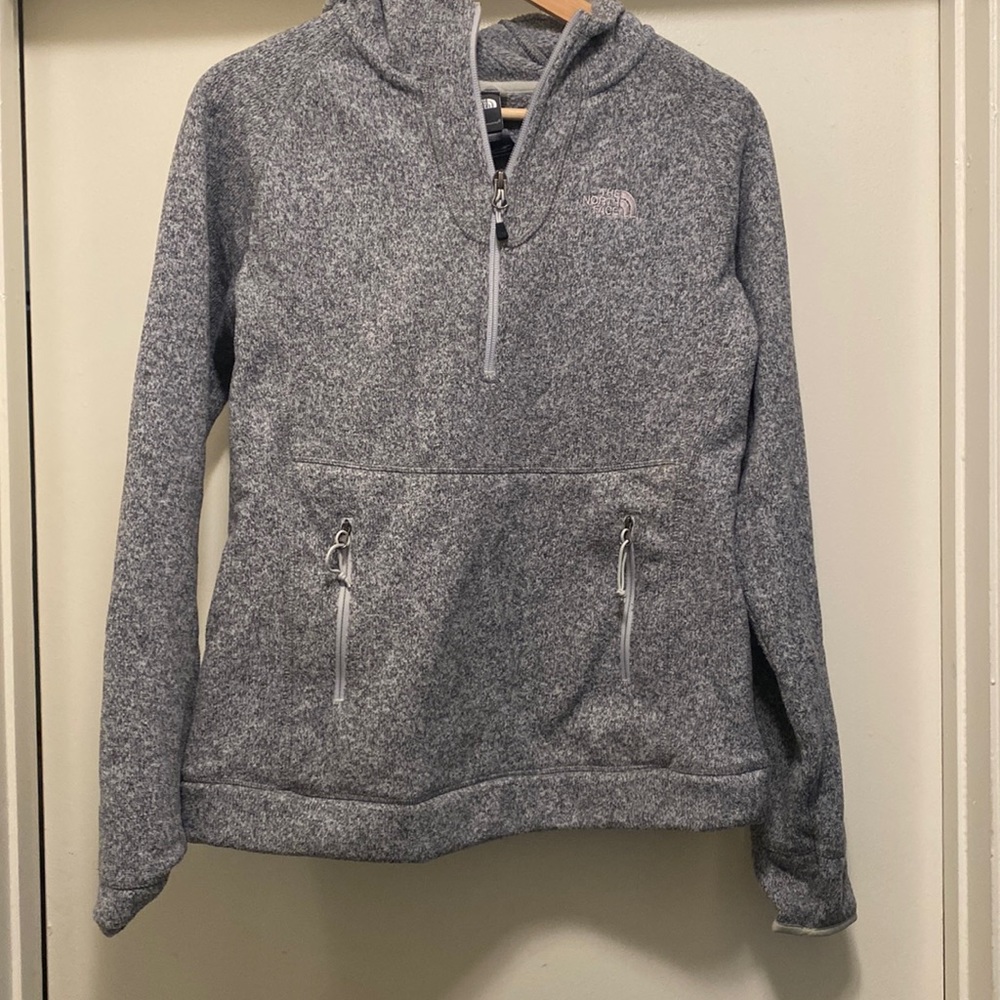 North face grey hooded quarter zip